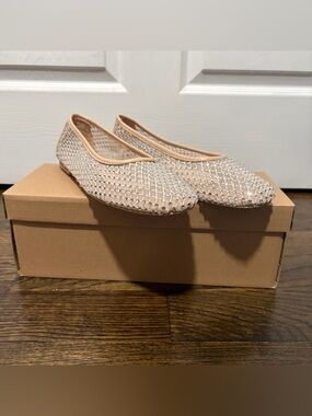 Steve Madden Champagne Mesh Ballet Flats with Rhinestone Trim
